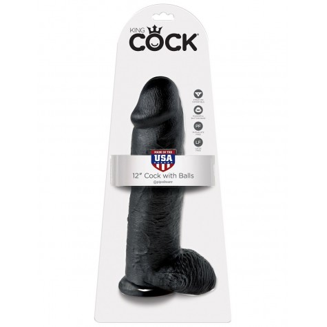 Чёрный фаллоимитатор-гигант 12" Cock with Balls - 30,5 см.